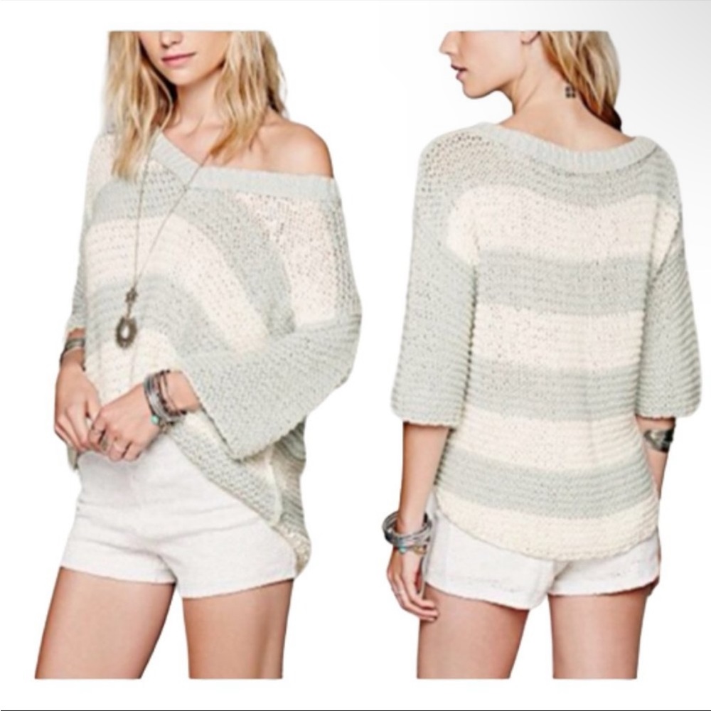 Free People Park Slope Knit Striped V-Neck Sweater
